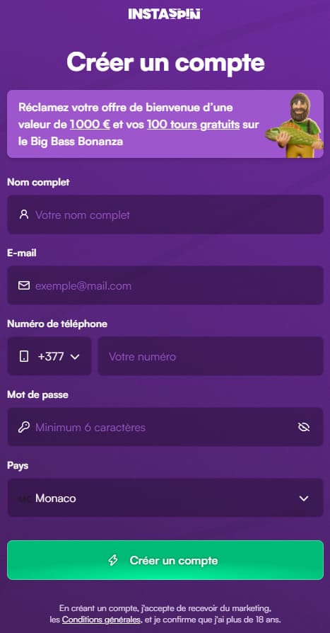 InstaSpin Casino inscription